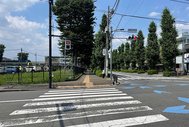 4つめの信号を渡り、まっすぐ進みます。